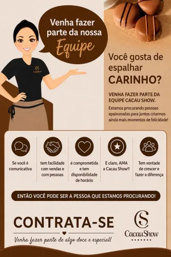 Vaga para consultora de venda Cacau Show
