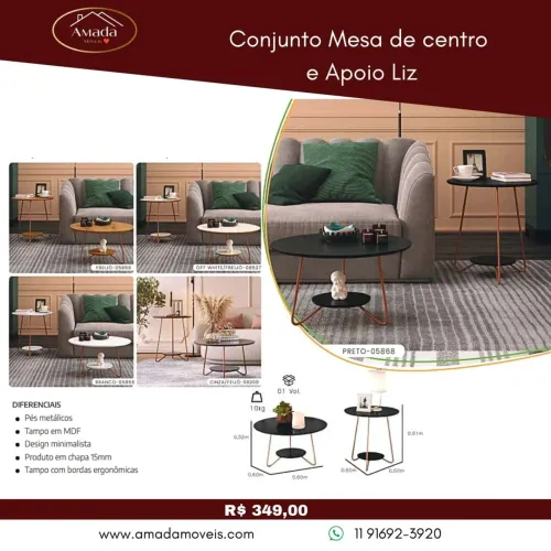 Conjunto Mesa de  centro e Apoio Liz - à pronta entrega 