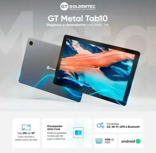Tablet 10 Polegadas 4gb 64gb 4g Hd Android Octa Core Cor Prateado Goldentec
