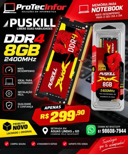 Memória notebook DDR4 8GB PUSKiLL nova