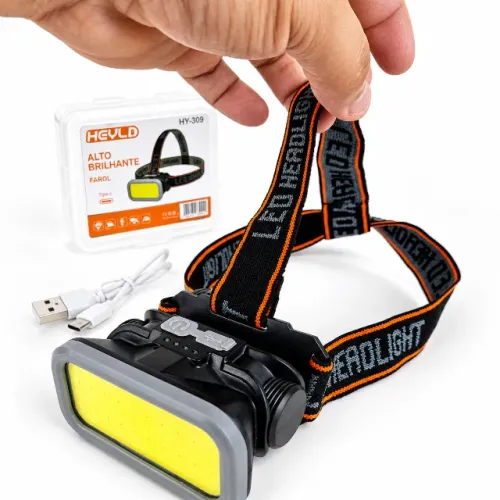 Lanterna de Cabeça LED Recarregável USB Alto Brilho Ajustável Para Camping Pesca e Trilhas