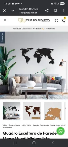 Quadro mapa mundi minimalista