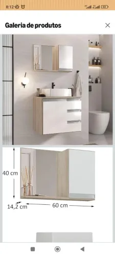 Conjunto Gabinete 60cm Gabinete+ Cuba + Espelheira Com Vidro - NOVO NA CAIXA