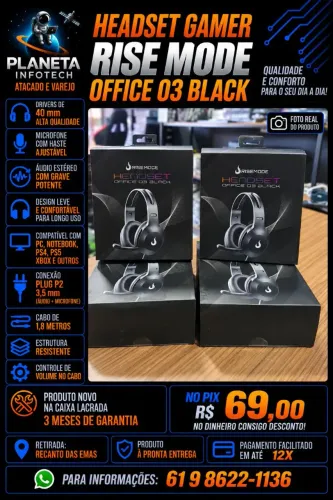 Headset Gamer Risemode com RGB , produto novo ( com garantia )