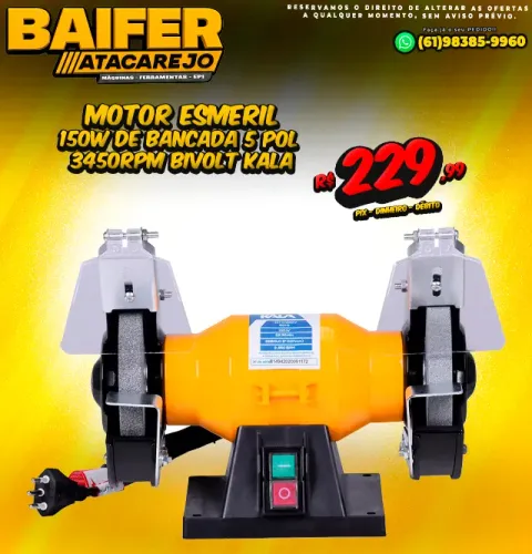 Motor Esmeril 150w de Bancada 5 Pol 3450rpm Bivolt Kala