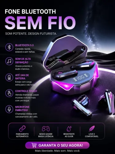 Fone de ouvido sem fio design futurista