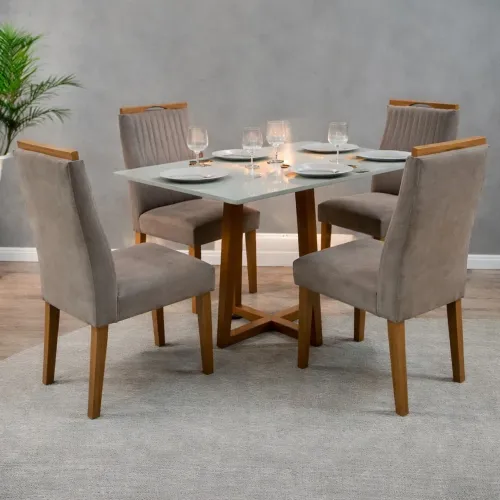 Mesa Jantar 1,20 +4 Cadeiras Capuccino Madeira Maciça tt76