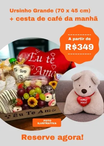 Cesta Café da Manhã + Urso de Pelúcia Grande 