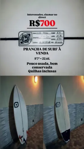 Prancha de Surf 5'7 22L com Quilhas - R$700