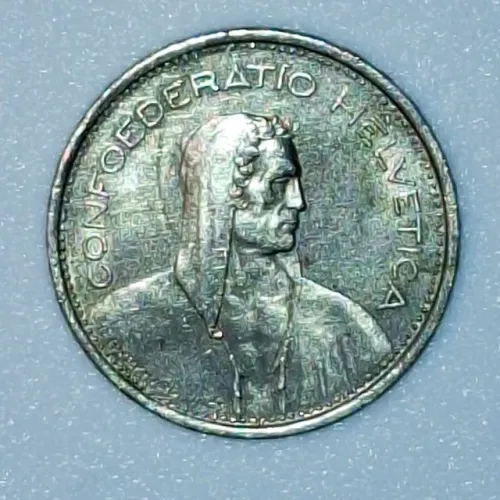 Moeda de 5 francos suíços cunhada em 1968 pela Confederação Helvética.