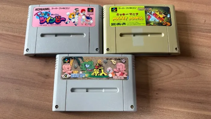 Lote 3 Jogos Originais Super Famicom Snes super Bonk gengin Mickeymania Pop twinbee