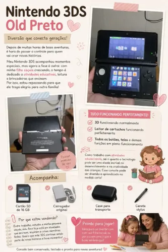 Nintendo 3DS Preto + Acessórios