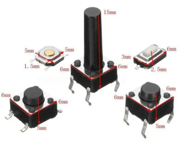 Botões momentâneo Tact tátil Botão Switch Smd (5Modelos) KIT 20Unidades COD-CP64 