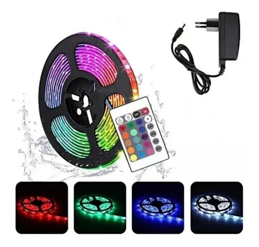 Fita LED Colorida RGB com Controle e Fonte para Decoração
