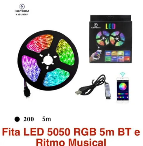 Fita de led rgb 5050 5m Bluetooth pisca no ritmo da música