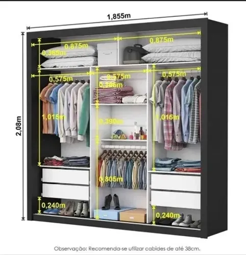Guarda Roupa c/ Espelho 3 Portas de Correr 4 Gavetas Super Lindo Fazemos Novo
