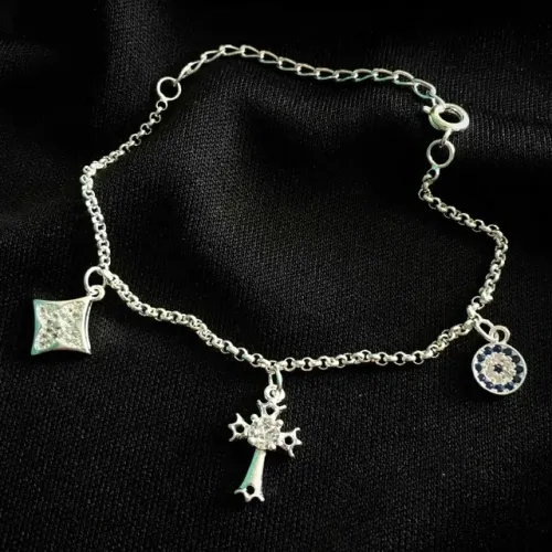 Pulseira elo português c/ pingentes | banhada/folhada a Prata 925