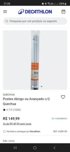 Varas de Tenda Quechua 195cm - 2 Peças