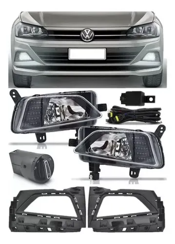 Kit Farol Milha Vw Novo Polo 2018 A 2022 Botão Original
