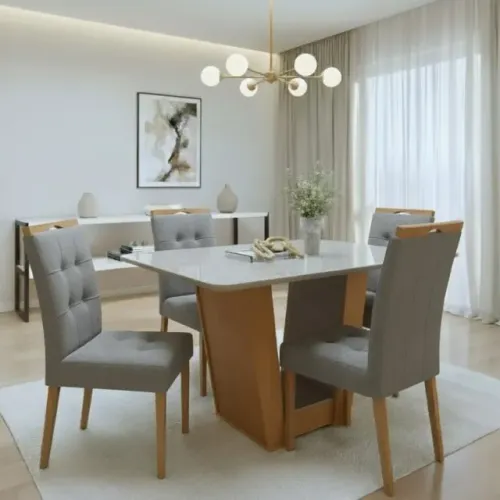 Mesa de Jantar Apogeu Tampo Maxi 1,20 com 4 Cadeiras_ MOVEIS LOPAS