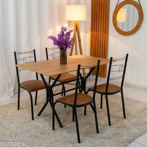 Mesa Paraty Base Preto Tampo Madeirado 120×75 4Cds Teixeira - Entrega Rápida!