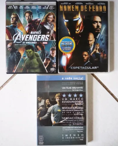 Kit 3 Filmes DVDs Os Vingadores, Homem de Ferro e A Rede Social (Original) - Lote DVD