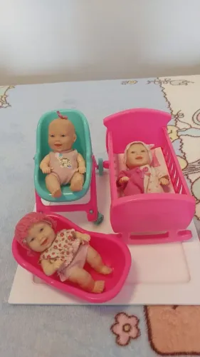 Kit de Brinquedos Bebês - Carrinho, Berço e Banheira