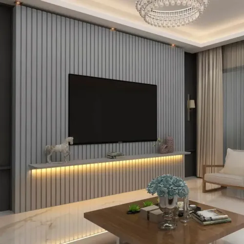 Painel Para Tv Ripado Com Led Nobre 230 Cinza Gelius