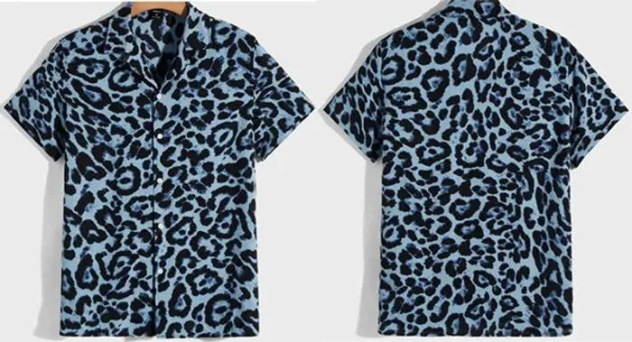 Camisa Masculina Com Estampa Leopardo Cor Azul e Preto  