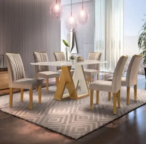 Mesa de Jantar 6 Cadeiras com Tampo de Vidro Plus 170x90 (FAZEMOS ENTREGAS DF E