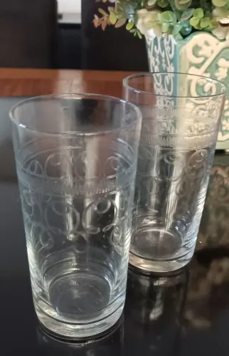 Copos antigos altos em cristal, lapidação Saint Louis, vintage, década de 30 