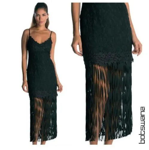 Vestido loja Botswana preto com franjas tamanho PP