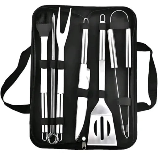 (CONSULTAR ATACADO) Kit de Utensílios Para Churrasco Em Aço Inox Com Maleta De Transporte