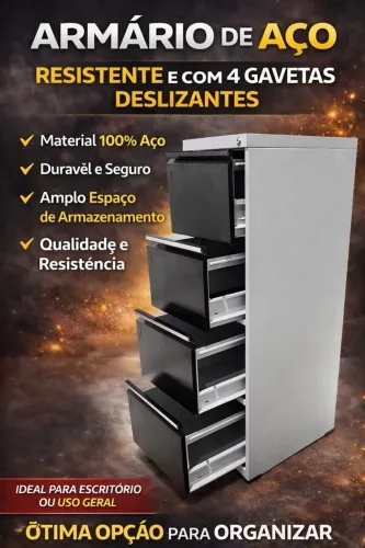 Armário de Aço com Gavetas Deslizantes - Resistente e Espaçoso