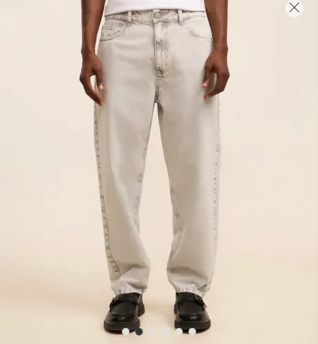Calça Baggy Em Jeans Vintage Cinza