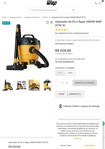 Aspirador de Pó e Água Wap usado pouquíssimas vezes