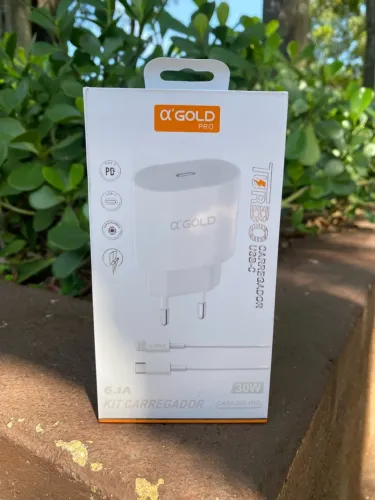 Carregador Turbo GOLD PRO 30W + Cabo para iPhone - Kit Completo.