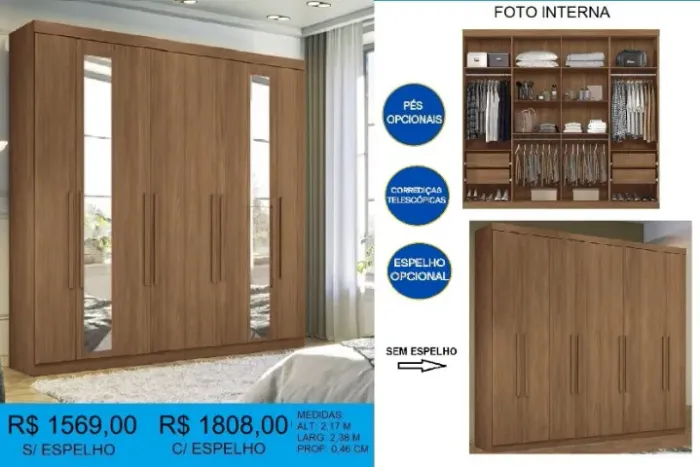 GUARA ROUPA - DISPONIVEL EM 4 CORES- ESPELHO OPCIONAL = PRONTA ENTREGA