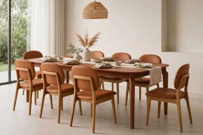 Conjunto Mesa de jantar Denver 2,40m madeira c/8 cadeiras Gaya courissimo