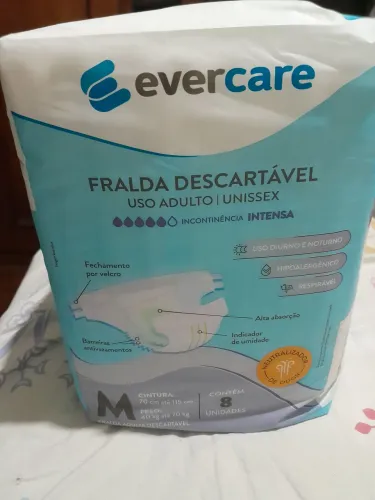 Pacote Fraldas Evercare, adulto, unisex, com 7 e 8 fraldas *