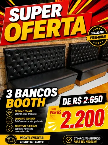 3 Bancos Booths 1,20m Preto