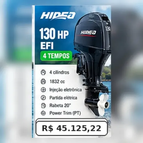 Motor de Popa Hidea 130 HP 4 tempos EFI Novo - HDEF130 EFI