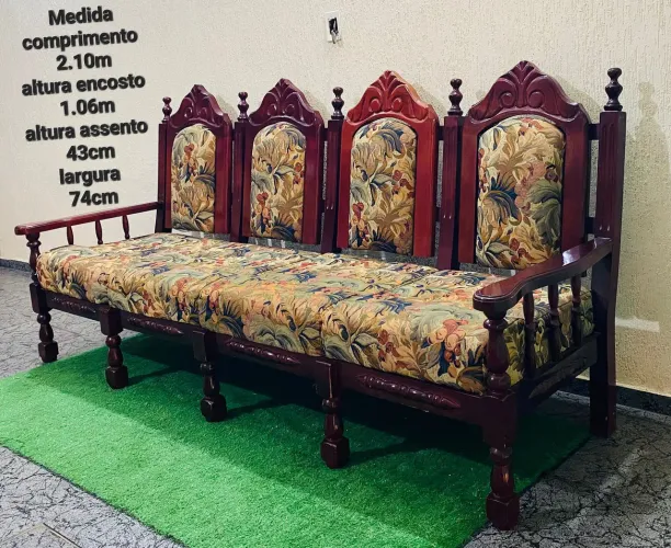 SOFÁ  4 LUGARES COLONIAL  MADEIRA MACIÇA VINTAGE 