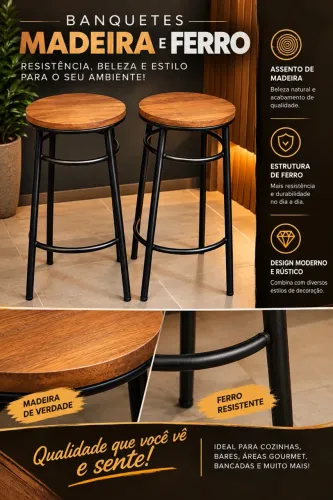 Banquetas/ Bancos de madeira e ferro