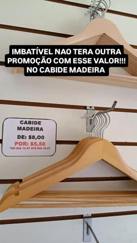 Cabide madeira 5,50un. promoção até 18/07