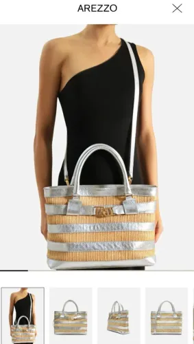 Bolsa Tote Prata Couro Grande Palha ARREZO