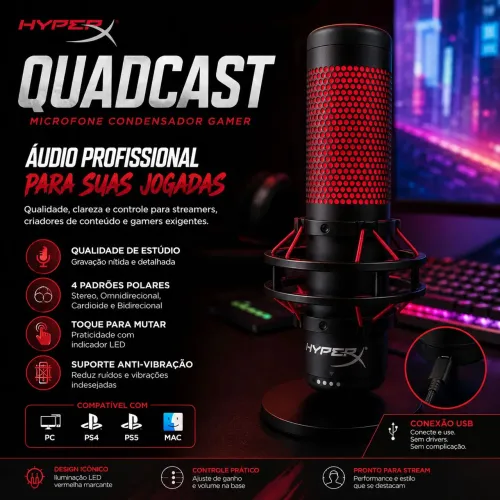Microfone Condensador Gamer HyperX QuadCast