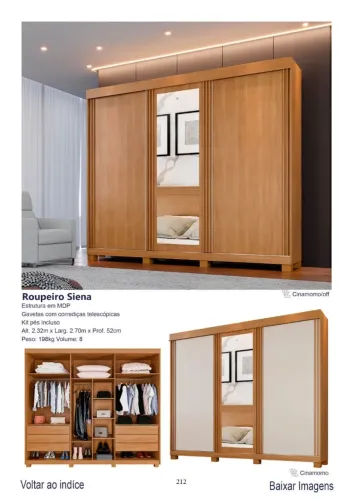 Guarda Roupa Casal 3 porta de correr SIENA 