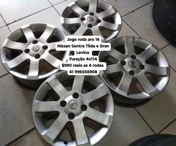 Rodas aro 16 de liga leve originais Nissan Sentra Tiida e Levina furação 4x114 jogo roda 