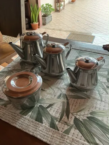 Bule de Café Inox kit com 3 peças e pote de açúcar